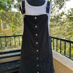 Black Button-Front Pinafore Dress Large
